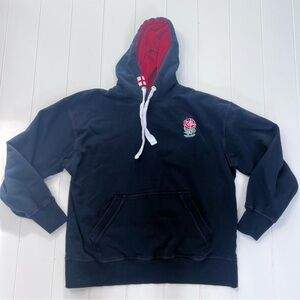 Men’s Official England Rugby RFU Hoodie Navy Blue Embroidered Rose L